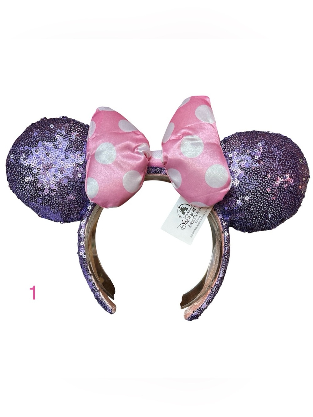 Disney Parks Minnie Mouse Purple Sequin Ears Pink Puffy Polka Dot Bow NEW! 1